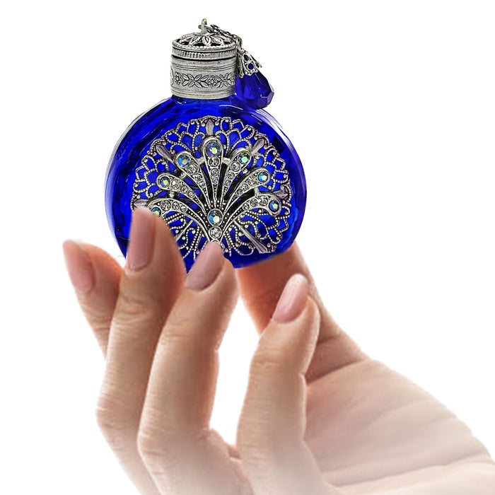 Art Deco Cobalt Blue Fan Vintage Mini Perfume Bottle BO613