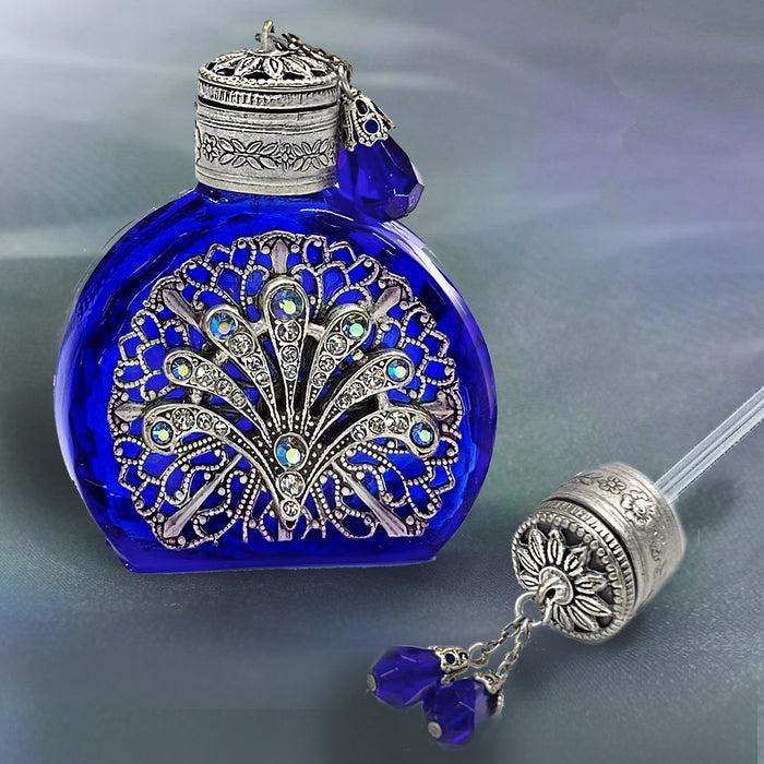 Art Deco Cobalt Blue Fan Vintage Mini Perfume Bottle BO613