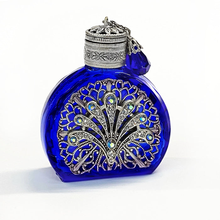 Art Deco Cobalt Blue Fan Vintage Mini Perfume Bottle BO613