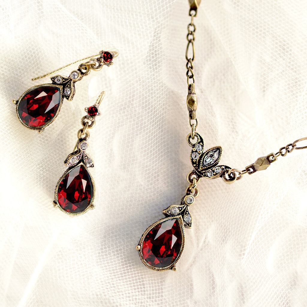 Garnet Red Teardrop Necklace and Earring Set NE1170-GS – Sweet