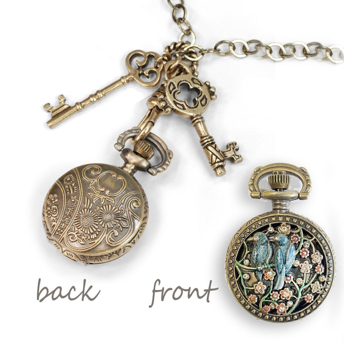 Elegant Pocket Watch and Antique Key Necklace N311