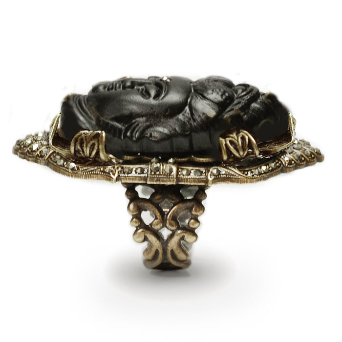 Art Deco Marcasite Buddha GuanYin Marcasite Ring R327-IV