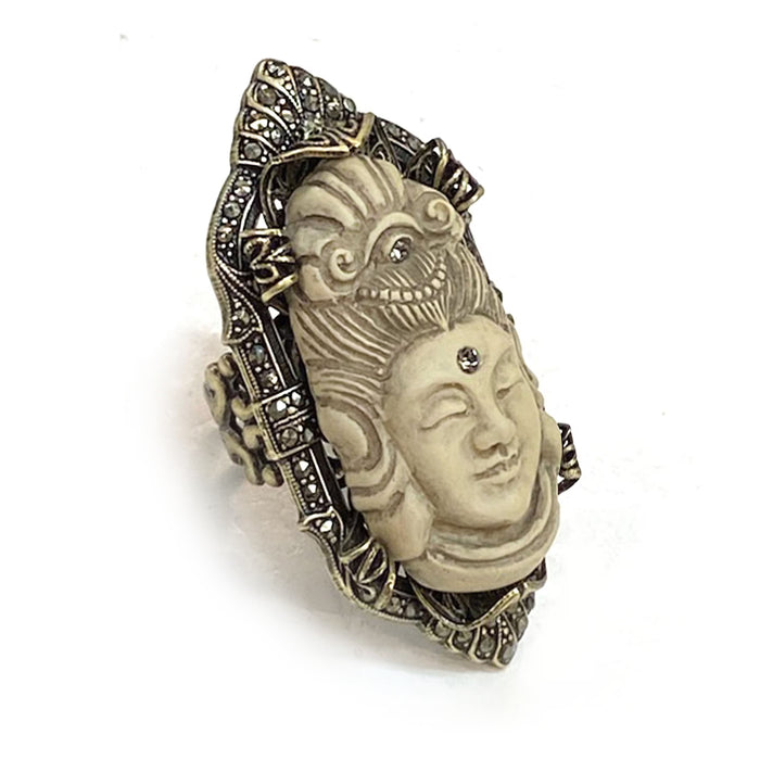 Art Deco Marcasite Buddha GuanYin Marcasite Ring R327-IV