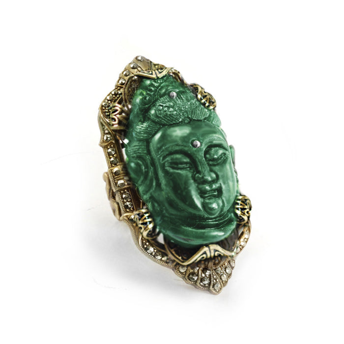 Art Deco Marcasite Buddha GuanYin Marcasite Ring R327-IV