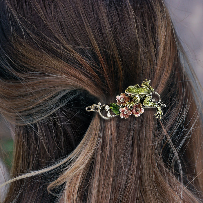 Enamel Silver Frog Barrette B520