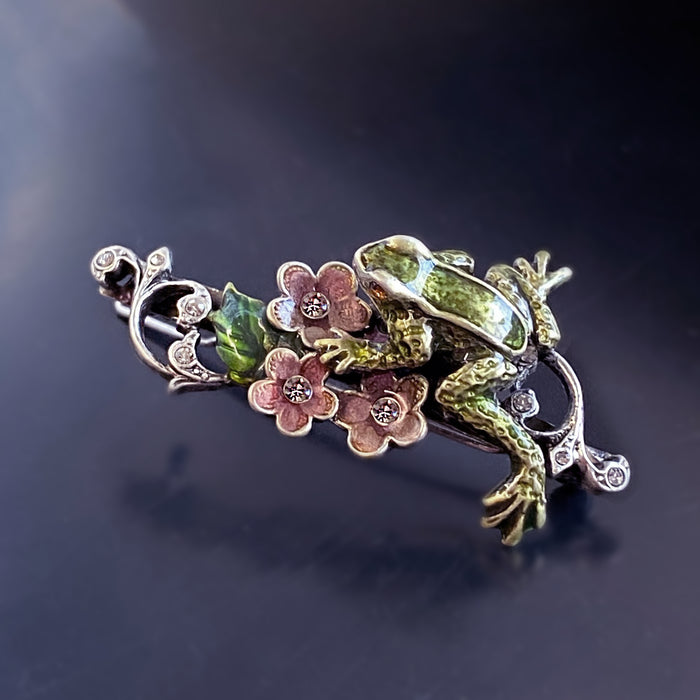 Enamel Silver Frog Barrette B520
