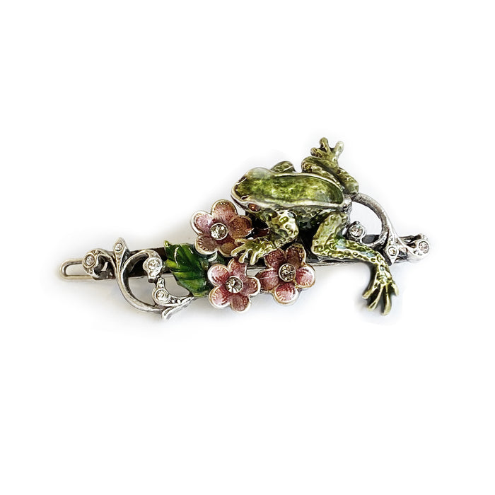 Enamel Silver Frog Barrette B520