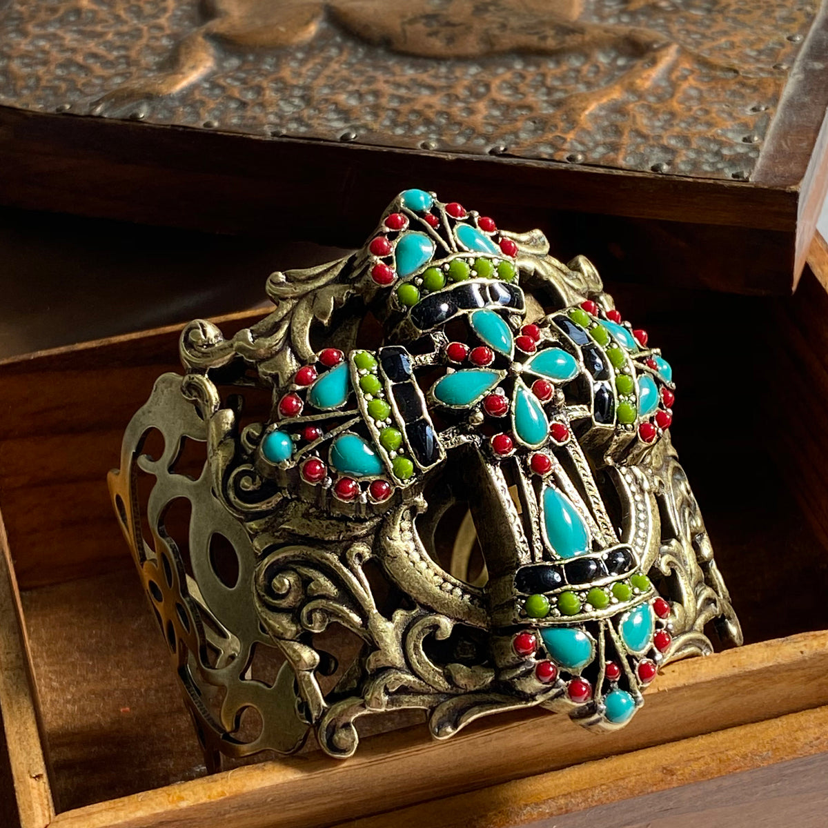 Mayan Cross Spiritual Cuff Bracelet, Turquoise Southwest Jewelry