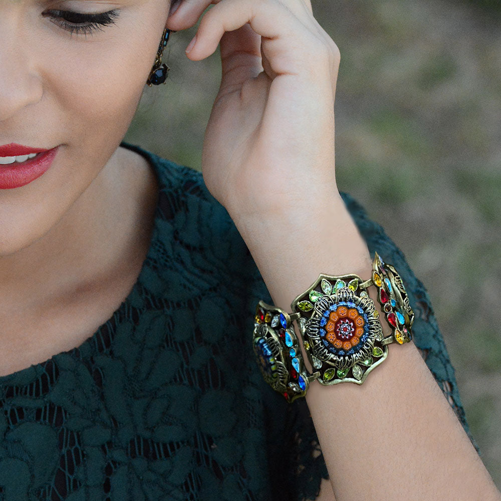 Millefiori Glass Moorish Retro Statement Bracelet – Sweet Romance