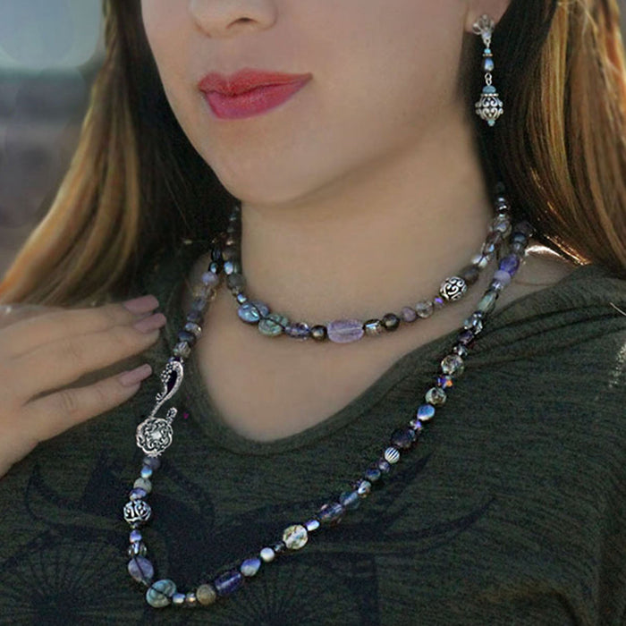 Long Blue Gemstone Beaded Necklace N1374-BL