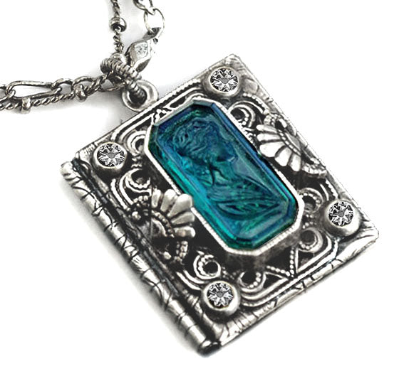 Silver Intaglio Book Locket