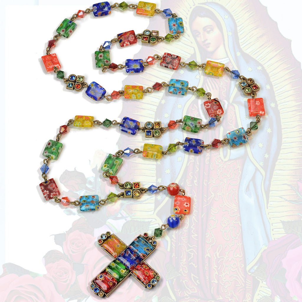 Millefiori Cross Rosary Prayer Beads Sweet Romance Jewelry