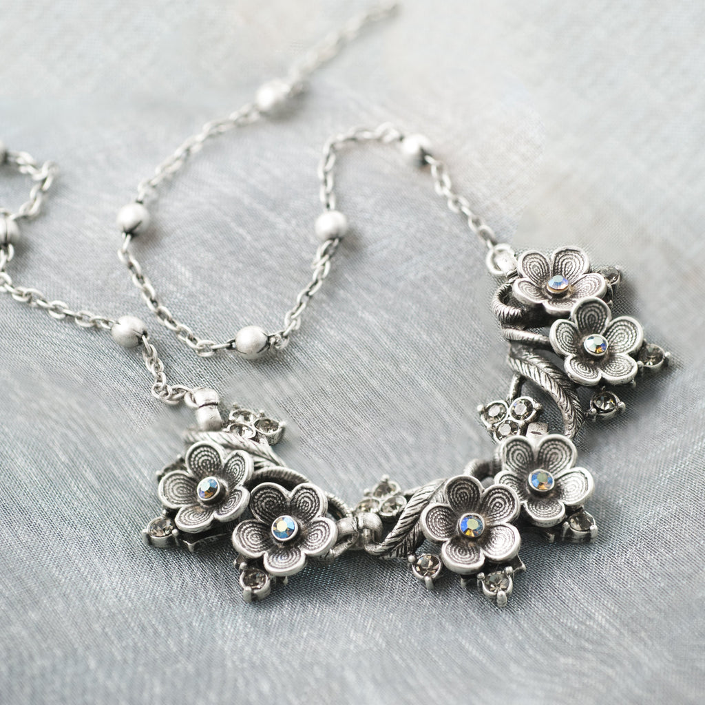 Silver Flower Necklace by Sweet Romance Jewelry