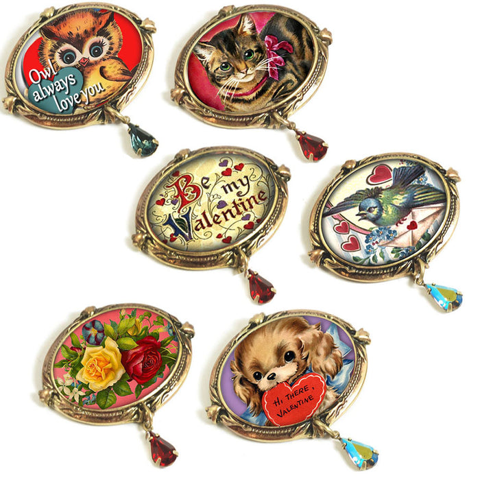 Retro Love Set of 6 Valentines Pins