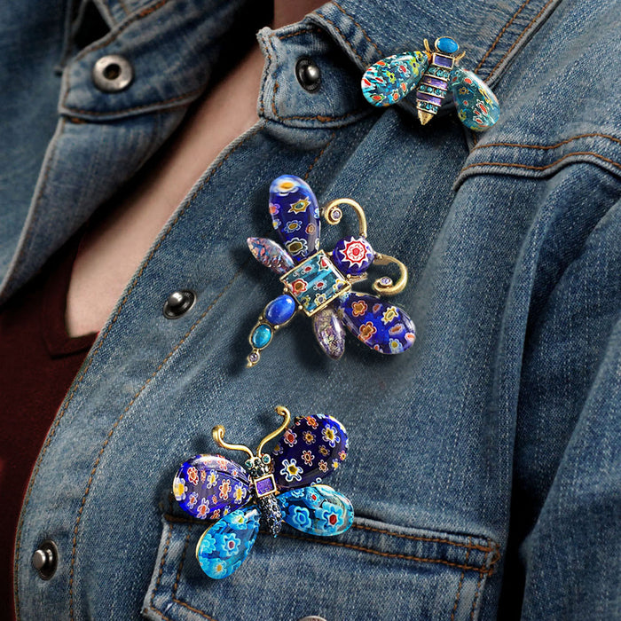 Millefiori Glass Insect Pins Set of 3 Blue Violet