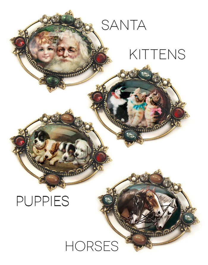 Vintage Christmas Puppies Pin  P330-P