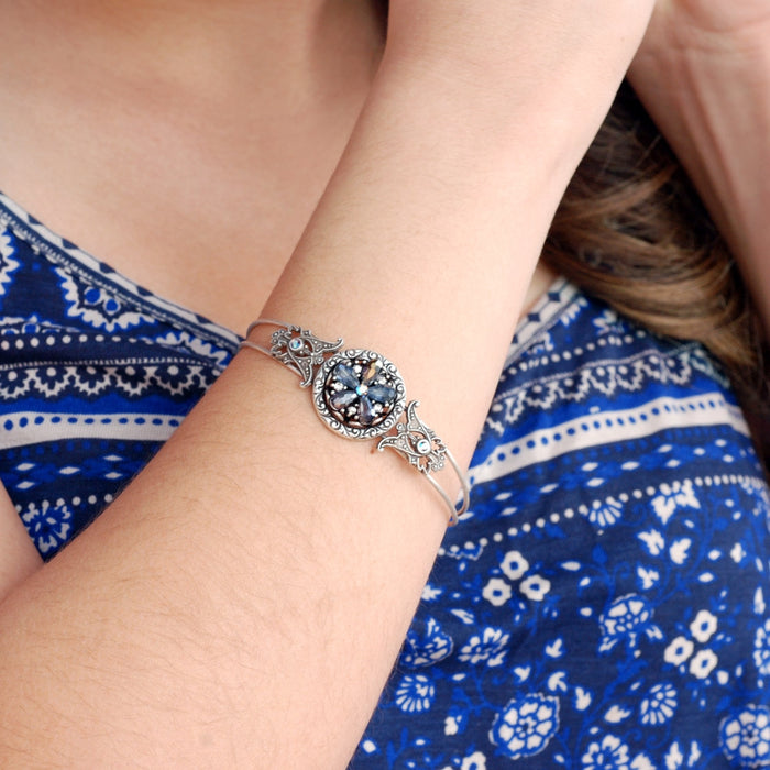 Rosarita Beach Ocean Flower Bangle Bracelet