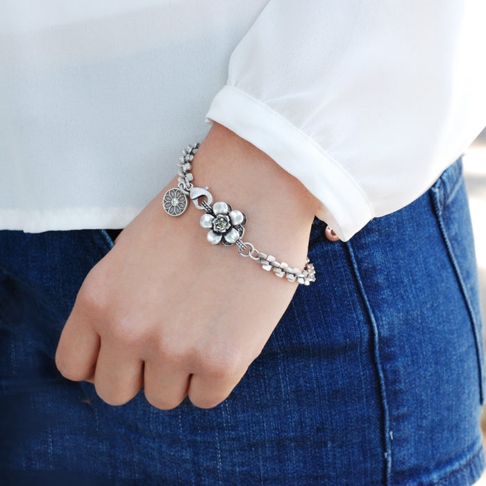 Silver Retro Serenity Flower Bracelet BR452