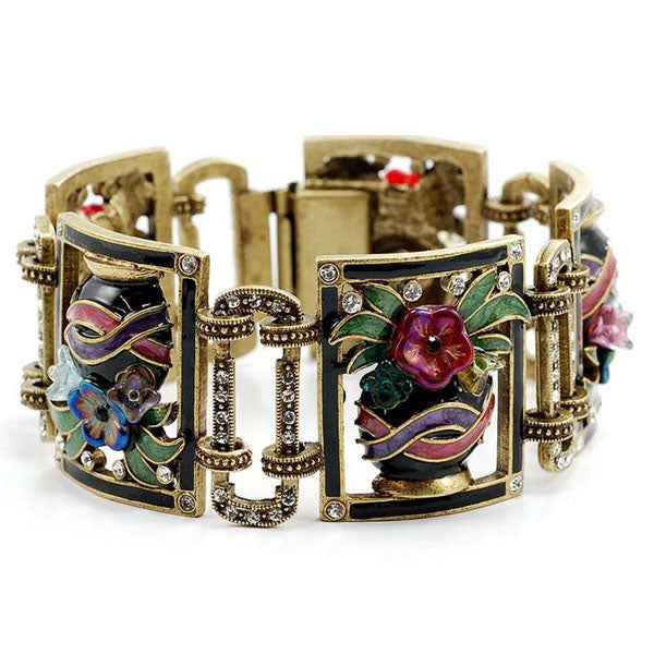 Art Deco Enamel Flower Vase Bracelet