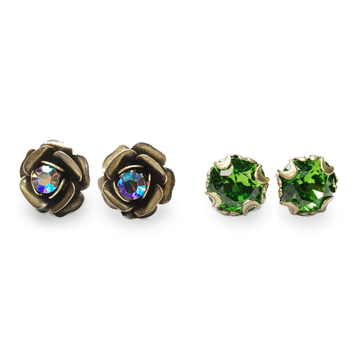 Crystal Cushion & Roses Earring Set E1181