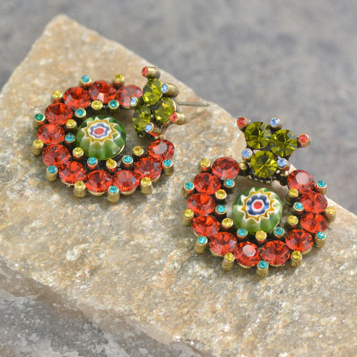 Crystal Caterpillar and Millefiori Glass Statement Earrings E501-BZ