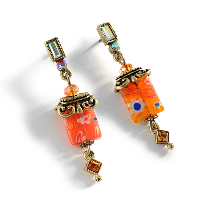 Millefiori Glass Candy Square Deco Earrings E720