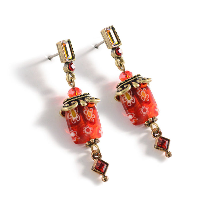 Millefiori Glass Candy Square Deco Earrings E720