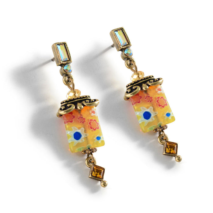 Millefiori Glass Candy Square Deco Earrings E720