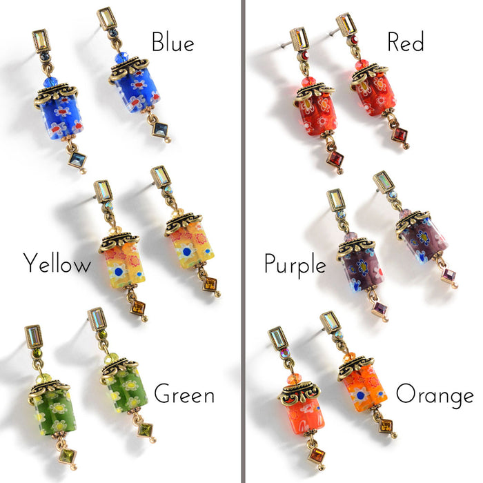 Millefiori Glass Candy Square Deco Earrings E720