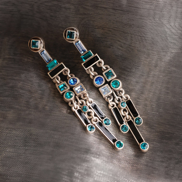 Art Deco Crystal Enamel Fringe Earrings