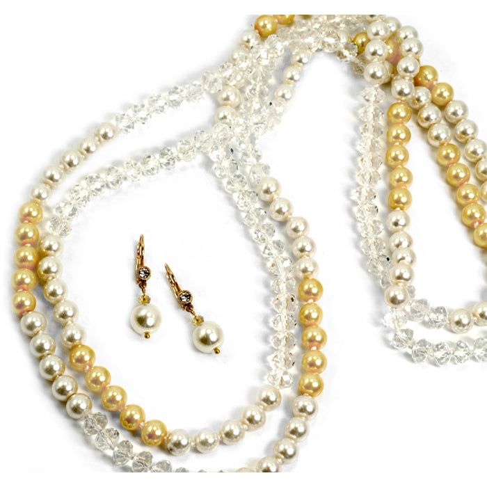 Sunglow Pearl and Crystal Necklace and Earring Set  N1049-SET