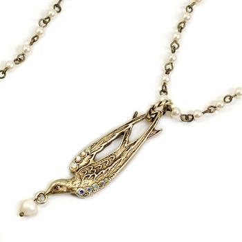 Swallow and Pearls Necklace N1077 - sweetromanceonlinejewelry
