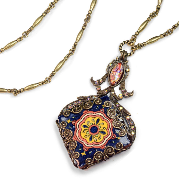 Filigree Talavera Tile Pendant Necklace