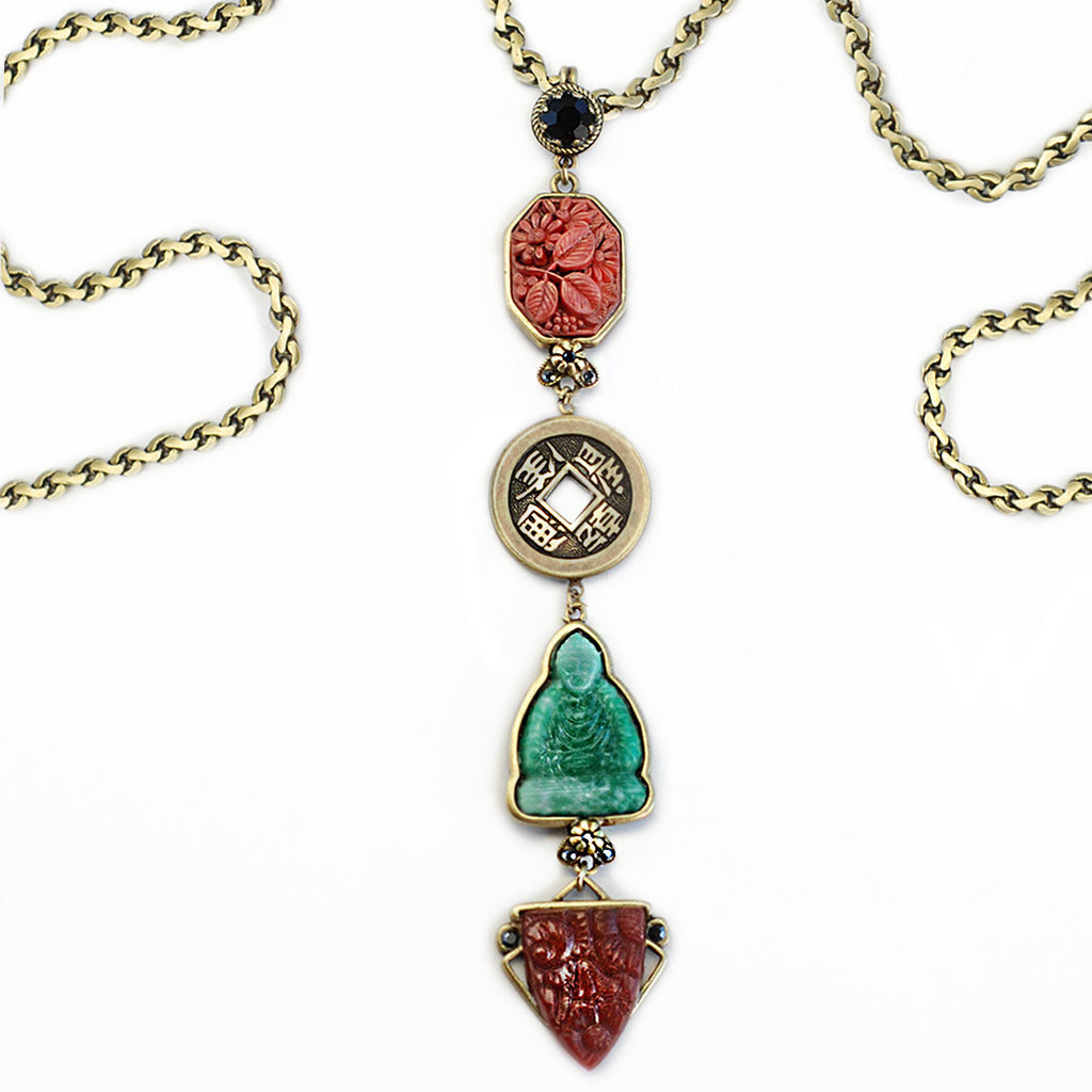 Chinese Jade Glass Buddha Deco Necklace by Sweet Romance – Sweet