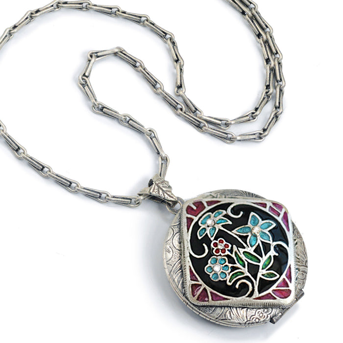 Enamel Locket Silver and Gold