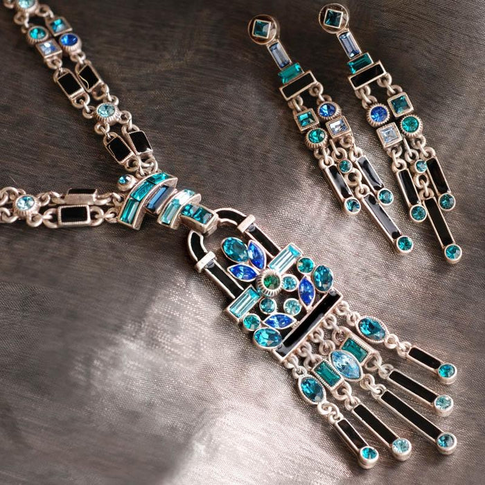 Art Deco Crystal Enamel Fringe Flapper Necklace N782