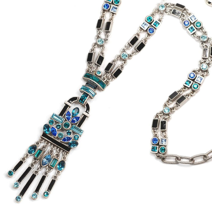 Art Deco Crystal Enamel Fringe Flapper Necklace N782