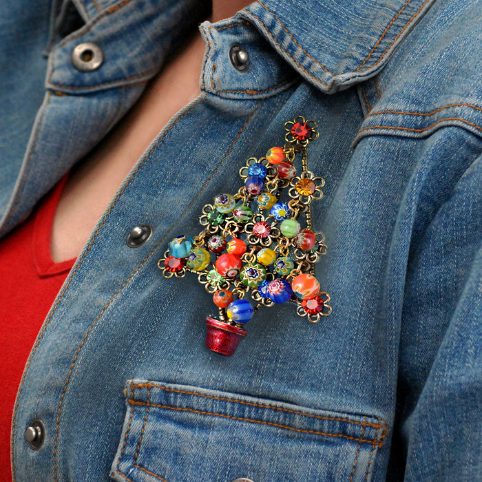 Millefiori Beads Tree Christmas Pin P185