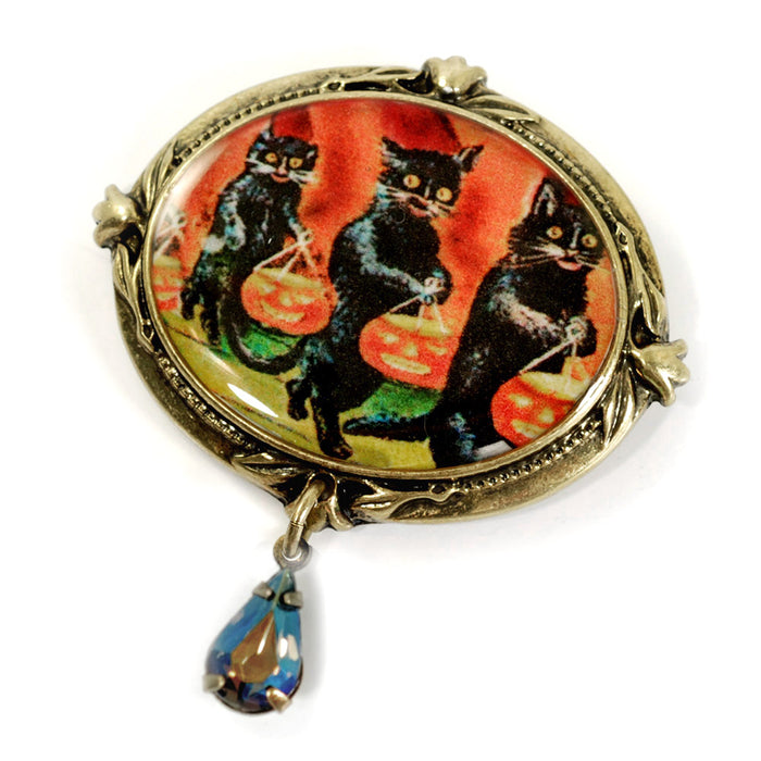 Black Cats Trick or Treat Retro Halloween Pin