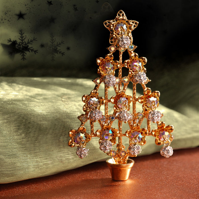 Christmas Tree Pin - Gold & Crystal