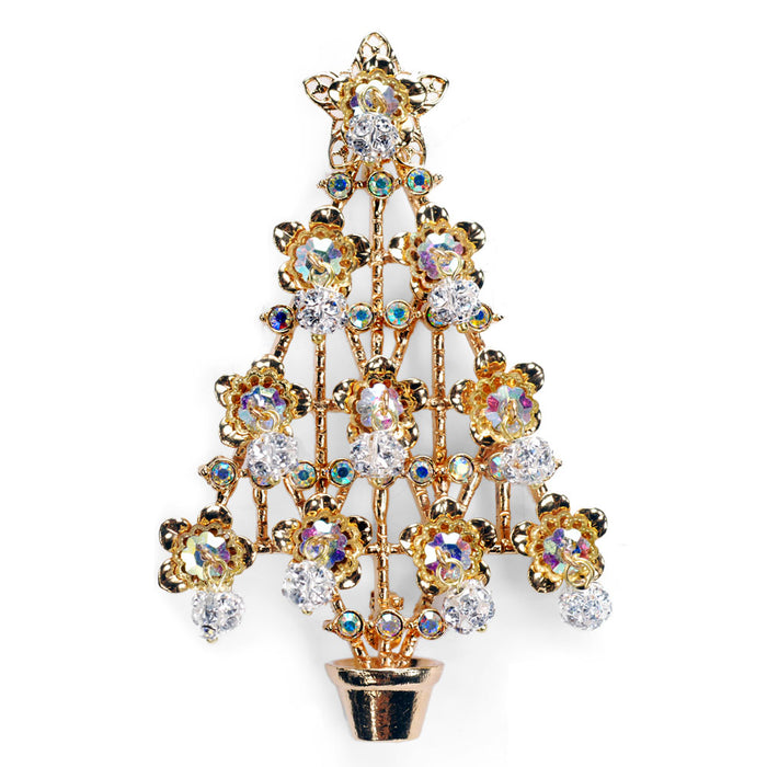 Christmas Tree Pin - Gold & Crystal