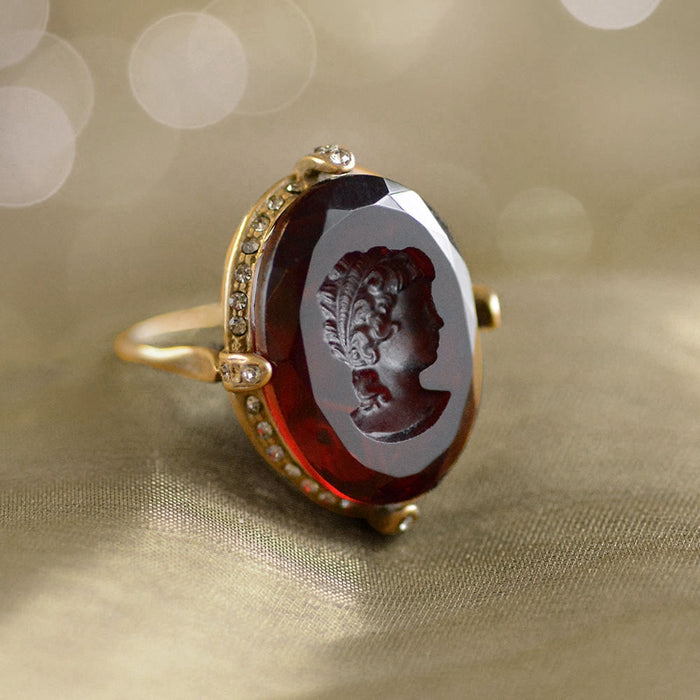 Faceted Glass Oval Intaglio Ring