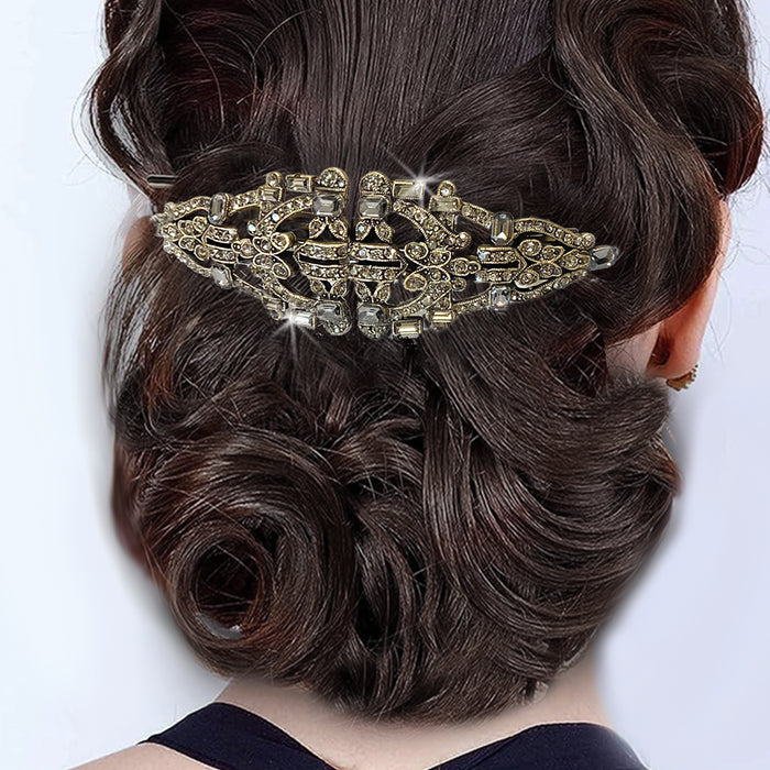 Art Deco Vintage Crystal Long Barrette B177