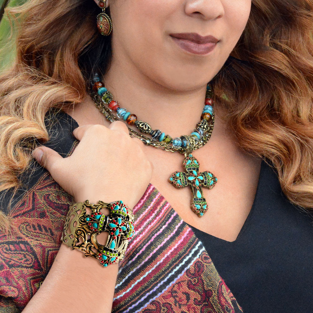 Mayan Cross Necklace & Bracelet Jewelry Set