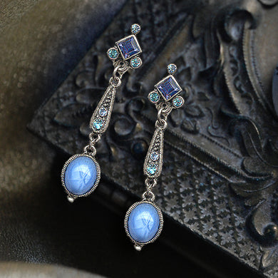 Art Deco Blue Vintage Glass Earrings E370