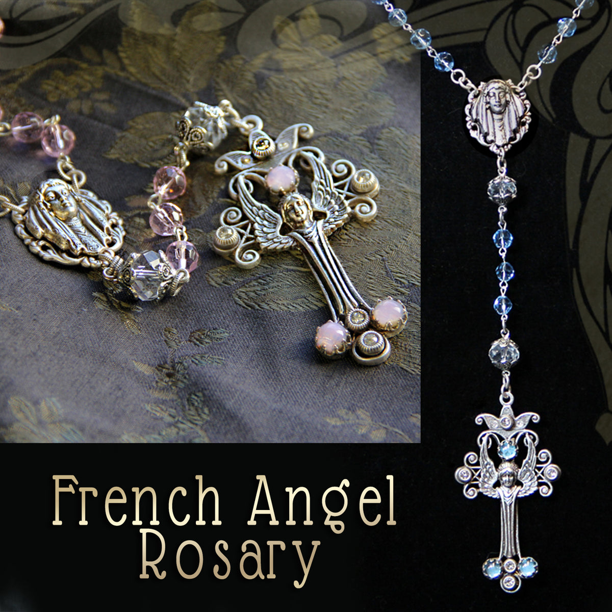 Angel Rosary Rose Pink and Crystal Beads N1169-PK