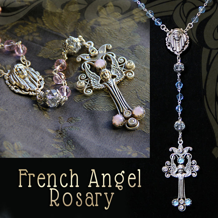 Angel Rosary Rose Pink and Crystal Beads N1169-PK