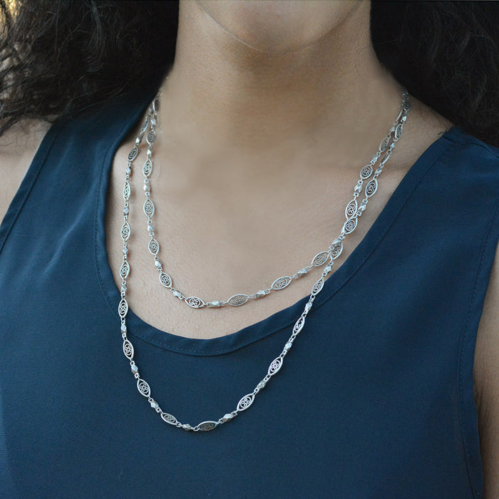Long filigree gold chain Layering Necklace N1317-GO