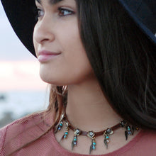 Load image into Gallery viewer, Feathers &amp; Beads 1960s Festival Leather Choker N1350