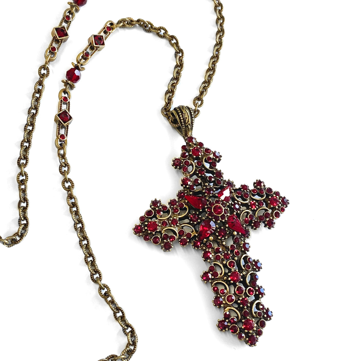 Garent Red Crystal Cross Necklace and earrings N1465